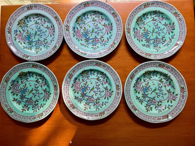 6 Adams Calyx Ware 8'', Singapore Bird, Salad Plates; No Chips, Cracks, Stains  F