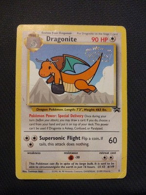 Vintage 1999 Pokemon TCG Dragonite WB Kids Movie Black Star Promo #5 WOTC Stamp