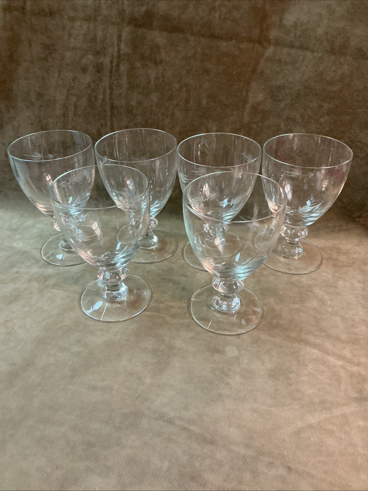Vintage 1950s Heisey Clear glass rosebud cut iced Water Goblet Stem Lot Of 6