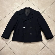 Vintage US Navy Pea Coat Mens 38 Blue 100% Wool Double Breasted Military 50s