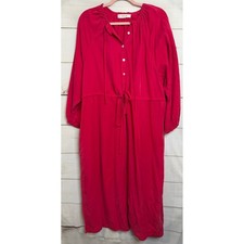 Everlane Tencel Lyocell Maxi Dress Red Cherry Long Sleeve Drawstring Waist L