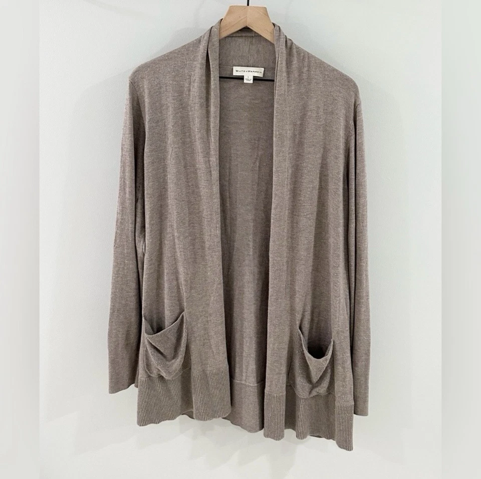 Cárdigan Blanco + Warren Bolsillo Frontal Abierto Marrón Talla Grande Foto 2 de 4