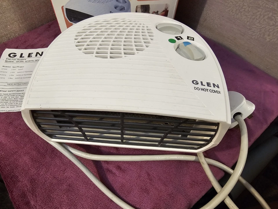 Glen Flatbed 2kW Space Fan Heater - White - Model GF20TSN - Boxed, Instructions - Image 2 of 3