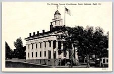 Paoli Indiana~The Orange Count Court House Exterior View~B&W Photo~Vtg Postcard