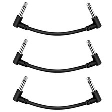 3 Pack 6 Inch Guitar Patch Cables, Black Right Angle Pedal Effect Cables
