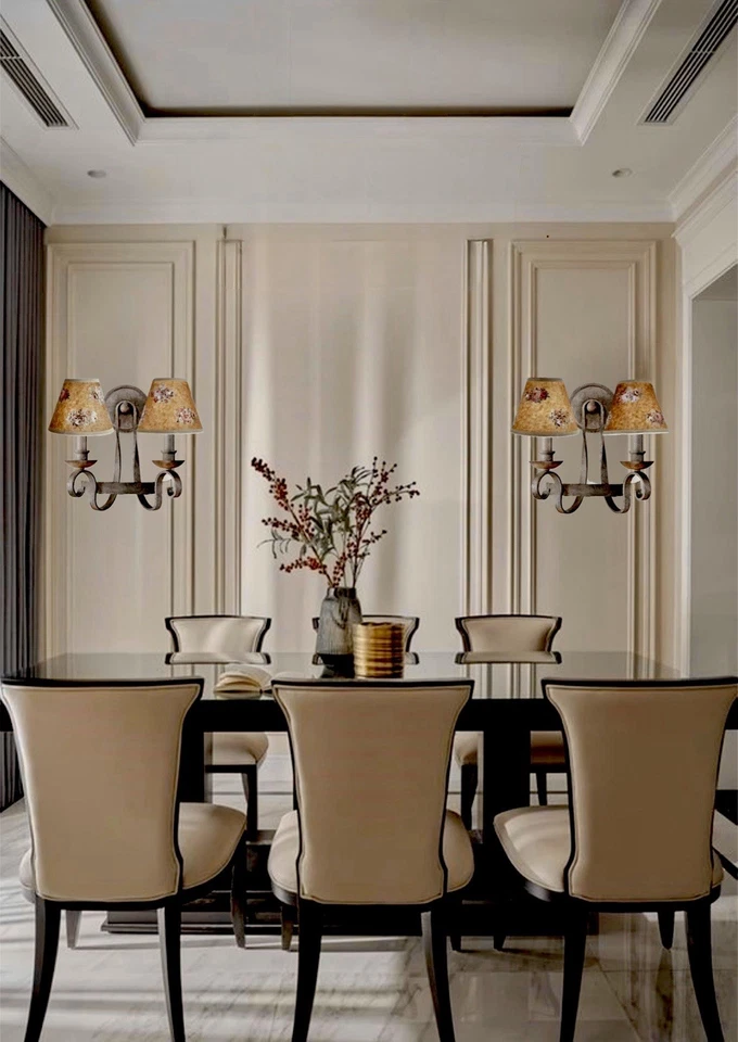 VTG French Country Floral Mini Lamp Shades 5 Inch Brown Roses SET OF 4 Cottage - Image 4 of 4