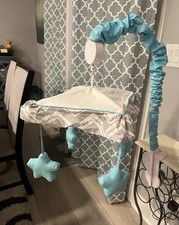 Blue Gray White Star and Chevron Pattern Baby Nursery Mobile for Crib Decoration