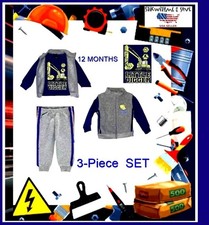 Baby OUTFIT 3-Piece SET: LS Sweatshirt, Zip Vest  Long Sweatpants  12 mos. 