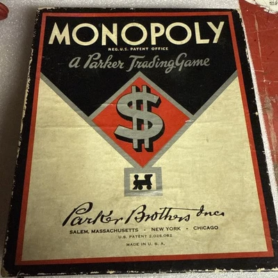 Vintage 1935 Monopoly Game w/ Board wood pieces, instructions, dice - Photo 1/4