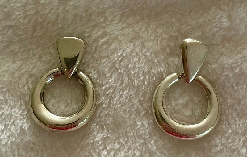 Vintage Sterling Silver 925SU Round Door Knocker Earrings Post 1.5in - 8g