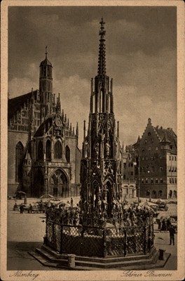 Sch�ner Brunnen Nuremberg Germany vintage postcard a795