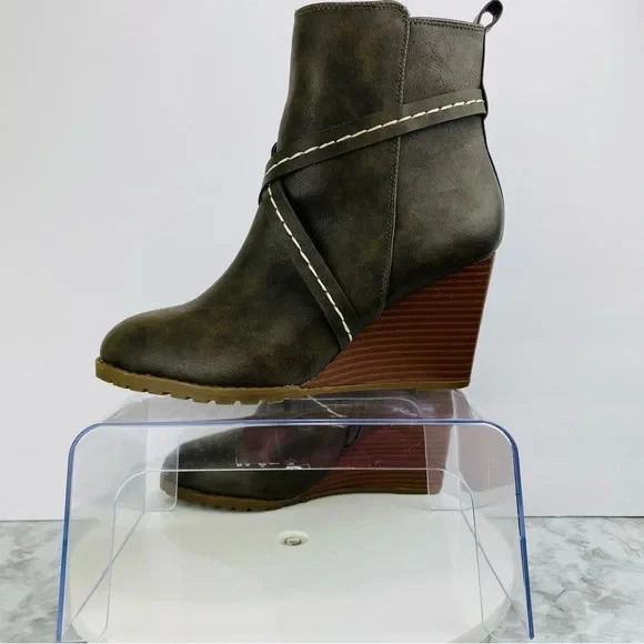 Botines de cuero con correa al tobillo grunge Wedge Utility Y2K 8,5 verde cremallera punta fiesta Foto 3 de 4