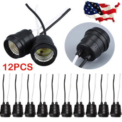 Waterproof Lamp Socket 12 Pack Black Pigtail Lamp Holder Socket E27
