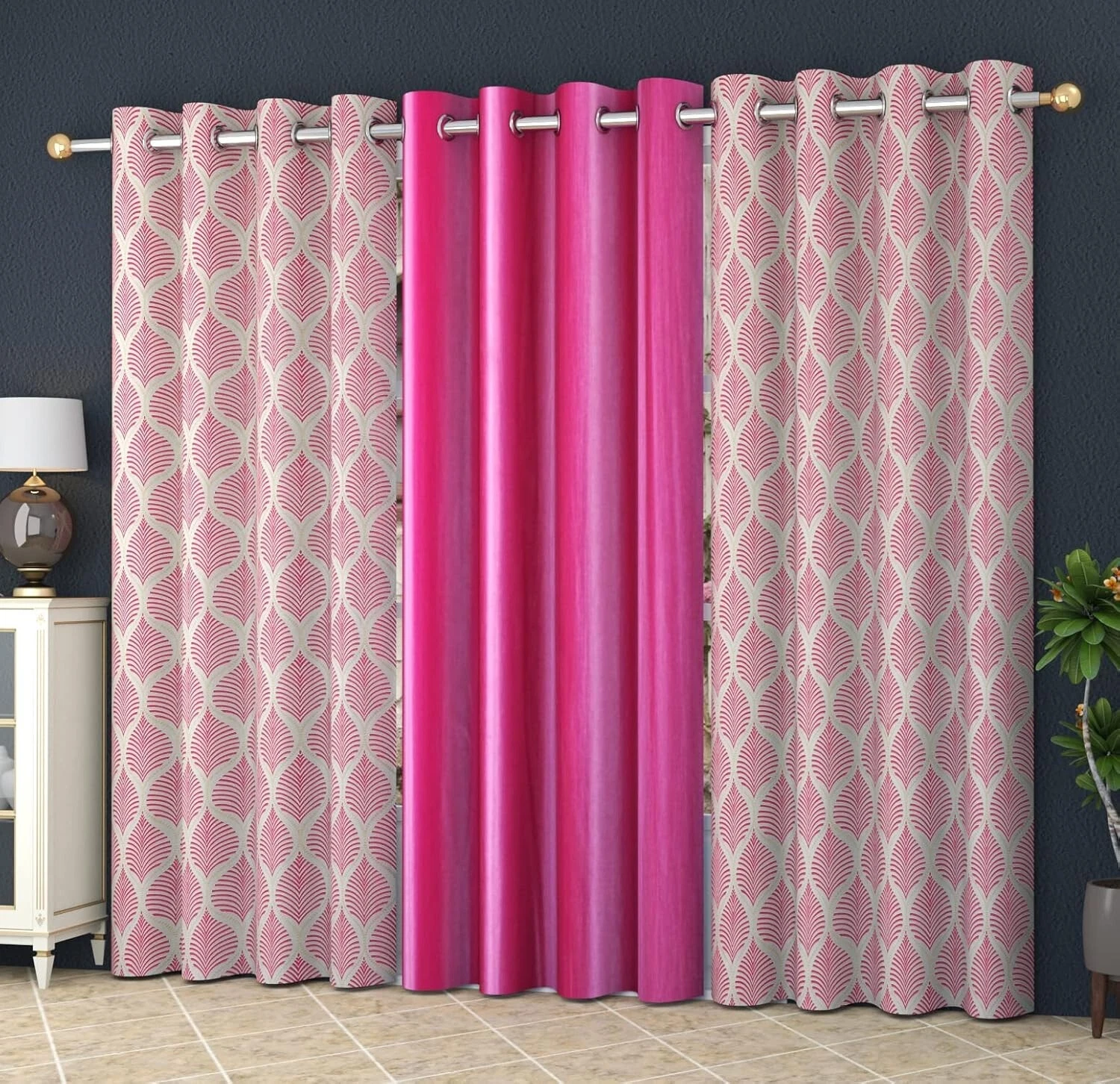 New 3 Piece Grommet Eyelet Door Curtain Set - 7 ft