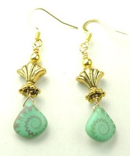 Dainty Turquoise Czech Teardrop Dangle/Drop Earring Earrings Handmade
