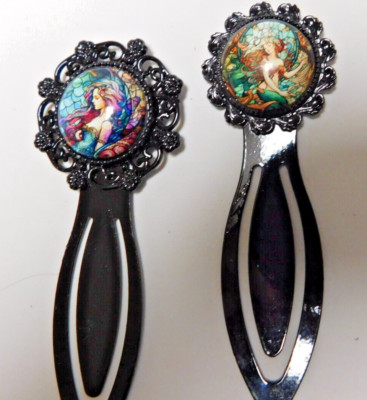 Beautiful Set of Metal Bookmarks w/ Glass Mermaid Accents