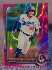 2022 Bowman Chrome Prospect Wilman Diaz Fuchsia Lava Refractor 31/199 LA Dodger