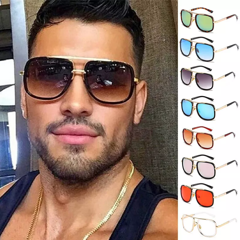 Men Sunglasses Square Metal Big Frame Vintage Sun Glasses Fashion Summer  Trend