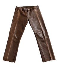 Vintage 70's Brown Leather Pants Moto Straight Harley Patch Talon Zip Size 32x26