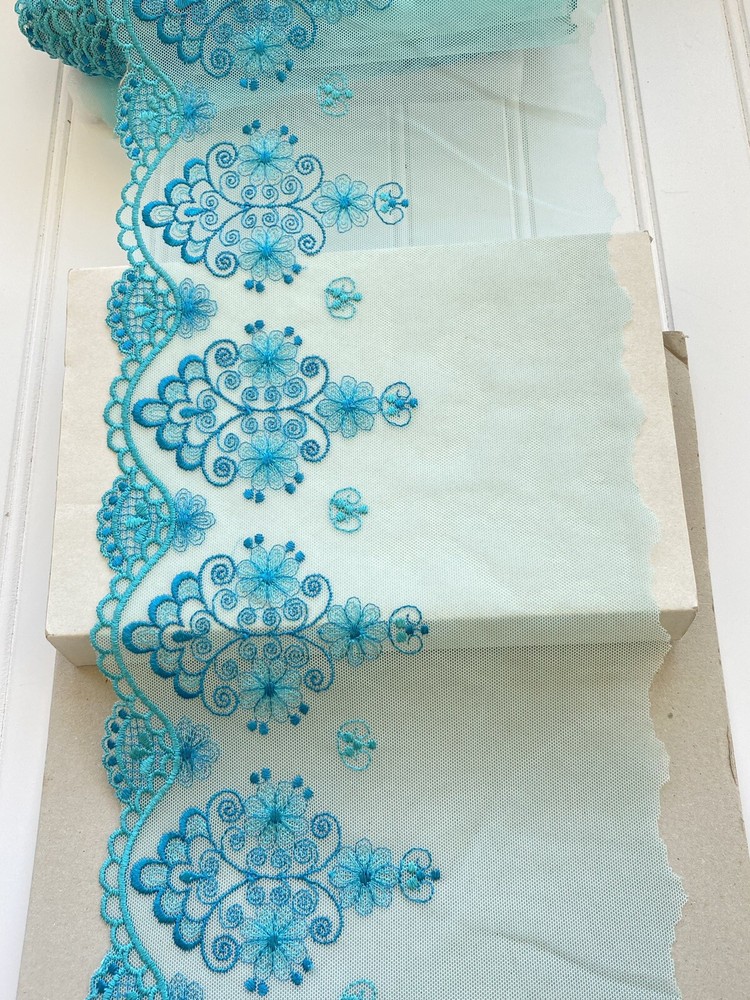 2 Yards Sky Blue Floral Embroidered Lace Trim for Sewing/Bridal/Crafts/7