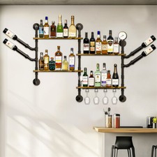 Large Wall Mounted Wine Rack Industrial Storage Shelf Bottle Holder Kitchen Bar 