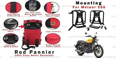 Royal Enfield "Paire de sacoche militaire rouge avec kit de montage" pour Met... - Photo 1/4