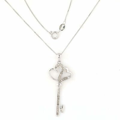Schlüssel Herz Anhänger in Sterlingsilber 18'' Box Kette mit 1/5 cttw Diamant