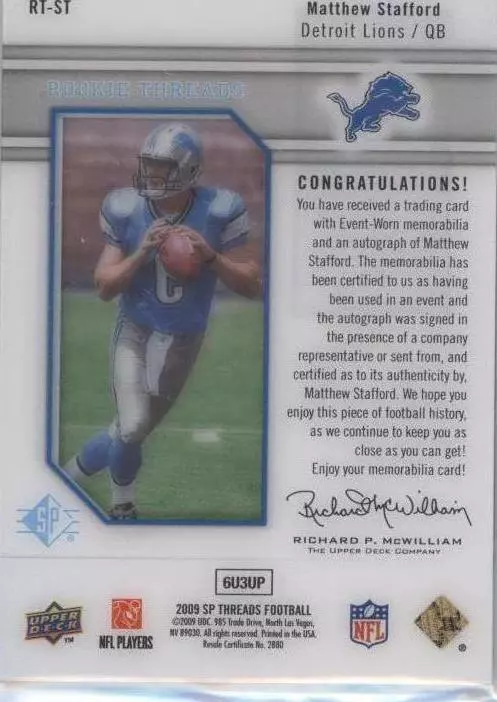 2009 SP Threads Matthew Stafford #RT-ST