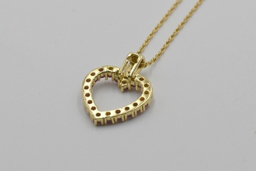 14k Yellow Gold Natural Ruby & Diamond Open Heart Cable Chain Necklace 20" - Picture 4 of 11