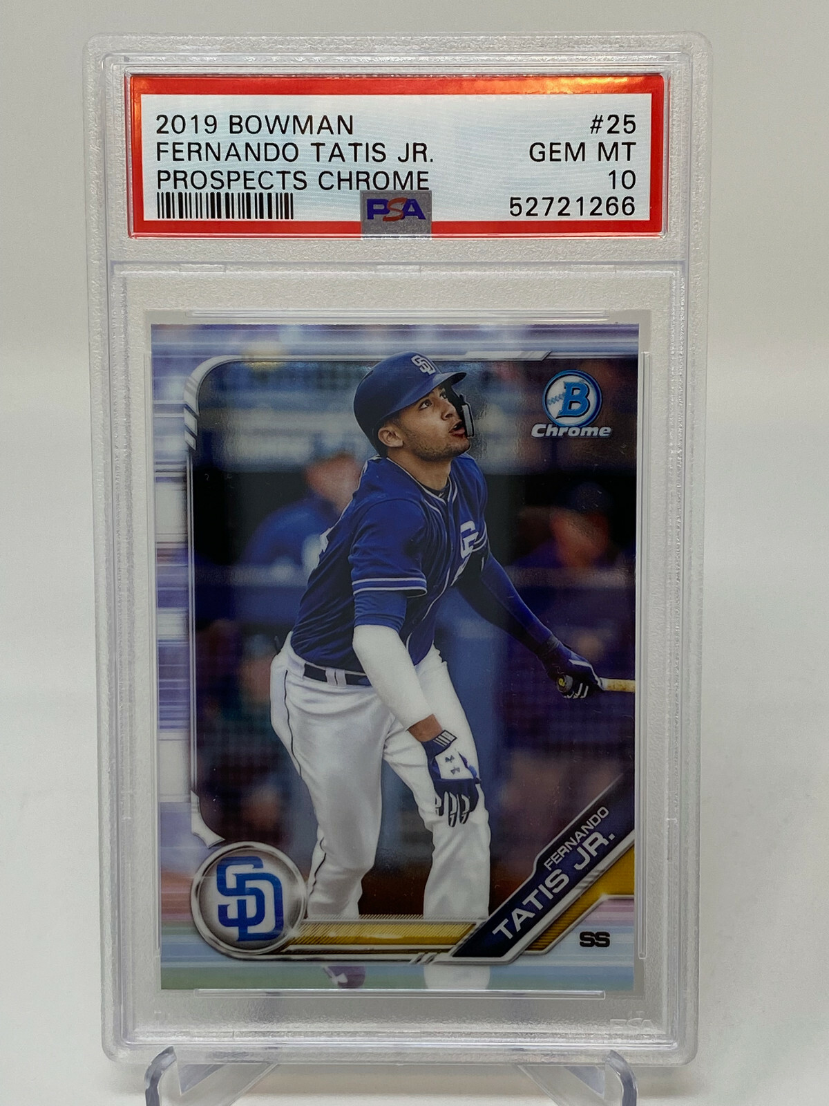 2019 Bowman #25 Fernando Tatis Jr. Prospects Chrome PSA 10 Rookie Card view 3