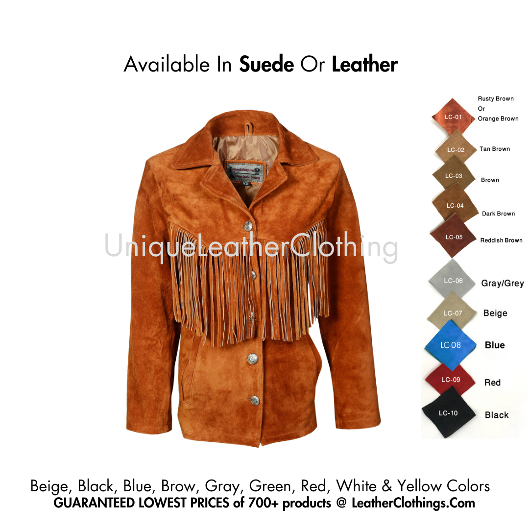 Women Cowgirl Suede Fringes Jacket Native American Western