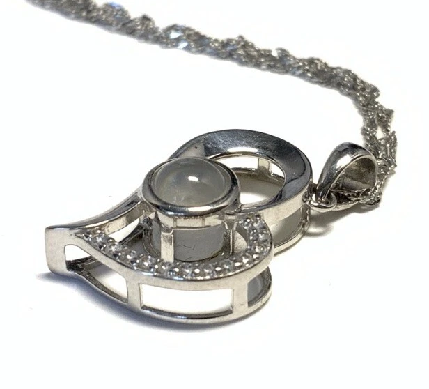 Sterling Silver 925 Diamond & Moonstone Heart Pendant 20" Chain Necklace JK77 - Image 4 of 4