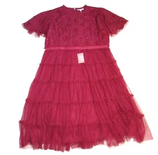 NWT Ivy City Co. Anastasia in Dark Red Embellished Tulle Ruffled Dress 3X
