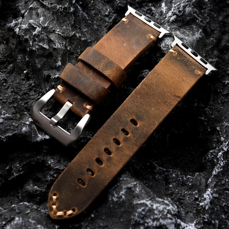 Handmade Cowhide Leather Watchband For Apple Iwatch Series 8 7 Ultra 49mm