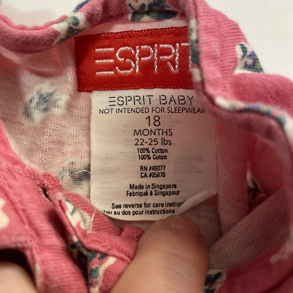复古 1990 年代 Esprit 婴儿花卉连衣裙长袖 18 Mo 个月玫瑰/淡紫色 — 第 4/4 张图片