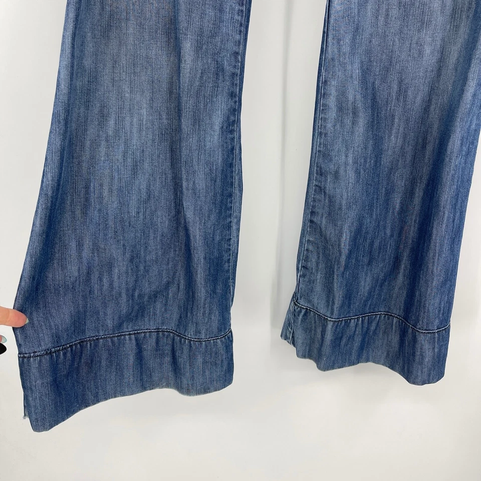 Arden B. Pantalones de mezclilla acampanados de pierna ancha azul oscuro tiro bajo para mujer talla 2 Foto 2 de 4