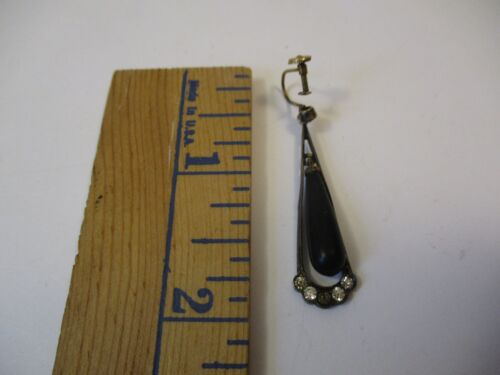 Antique Vintage WN 9K Gold Sterling Screwback Earrings Rhinestone Black Dangle - Picture 8 of 8
