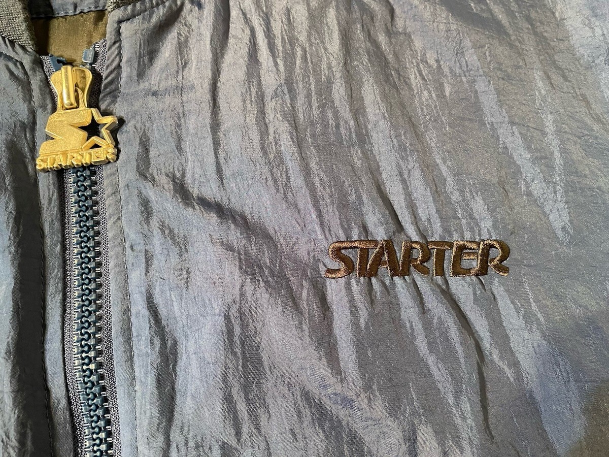 Vintage 90s Starter Blank Blue Zip Up Quilted Lined Nylon Jacket