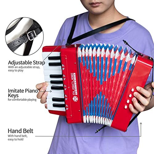 Accordion Instrument for Kids 17 Keys 8 Bass Accordion with Straps for