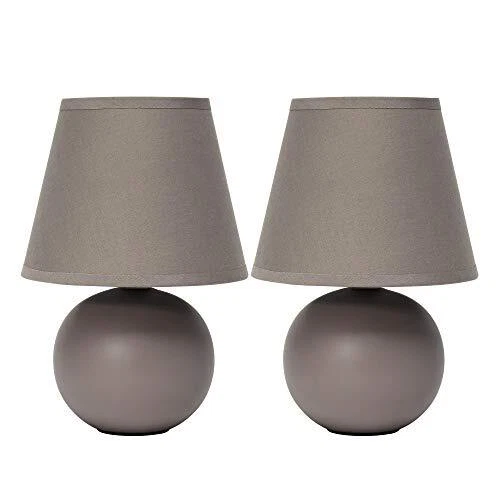 LT2008 GRY 2PK Mini Ceramic Globe Table Lamp 2 Pack Set with Matching Gray