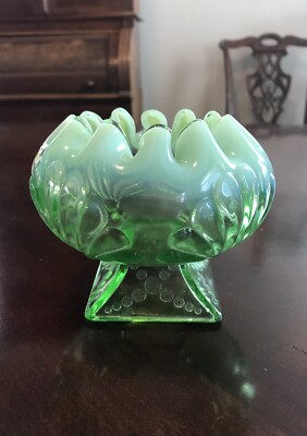 Antique Jefferson Glass Opalescent Rose Bowl Pedestal Base Shell and Dot