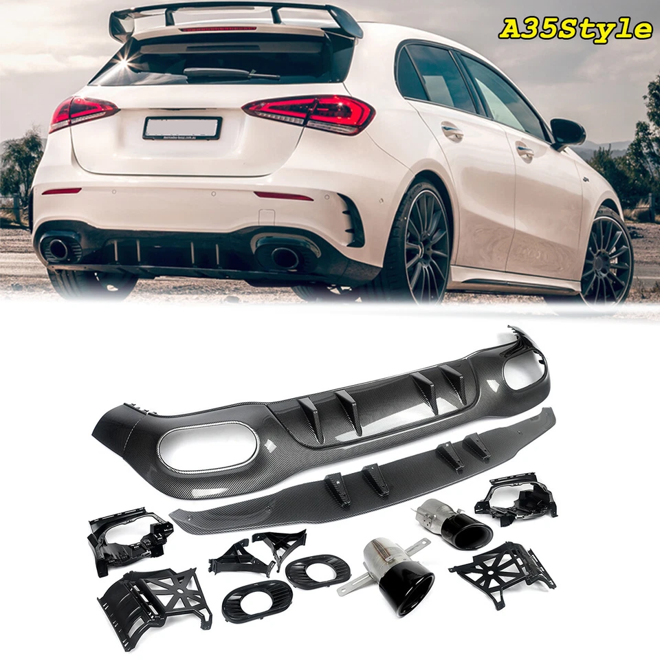 A35 Style Rear Bumper Diffuser For 2018+ Mercedes W177 A180 A250 200 Carbon Look Foto 2 de 4