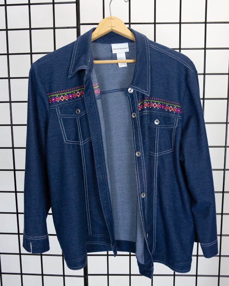 Boho/Country Denim Jean Jacket Embroidered Blazer Coat Stitched Floral