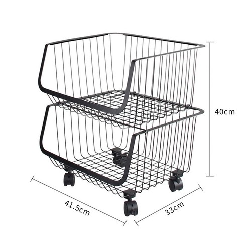 STORAGE STACKING WIRE BASKET STACKABLE SHELVES VEGETABLE FOOD KITCHEN RACK WHEEL - Picture 23 of 43