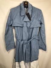 New Kendall & Kylie Denim Blue White Belted Jacket Cardigan Coat Size M