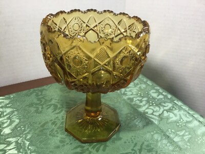 Estate RARE Vintage L E Smith Line #317 Amber Compote Cane and Arch