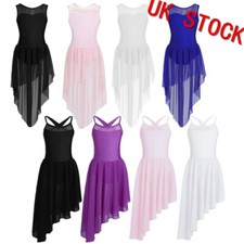 UK Girls Ballet Dance Dress Flowy Tulle Leotard Skirts High-low Hem Dancewear