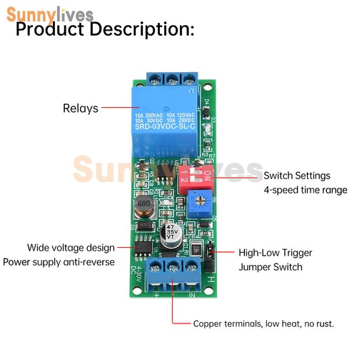 DC 4-30V 1 Way Time Delay Relay Module Adjustable Trigger Delay Switch Module - Picture 4 of 20