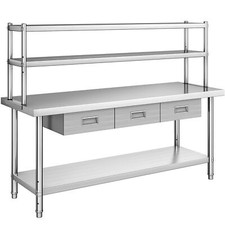 TAUS Stainless Steel Table 72"X24" Work Prep Table with Overshelves 3 Drawers