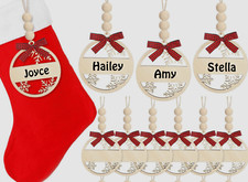 Personlaized Christmas Wooden Name Tags, Stocking Hanging Tag with Hollow Snow